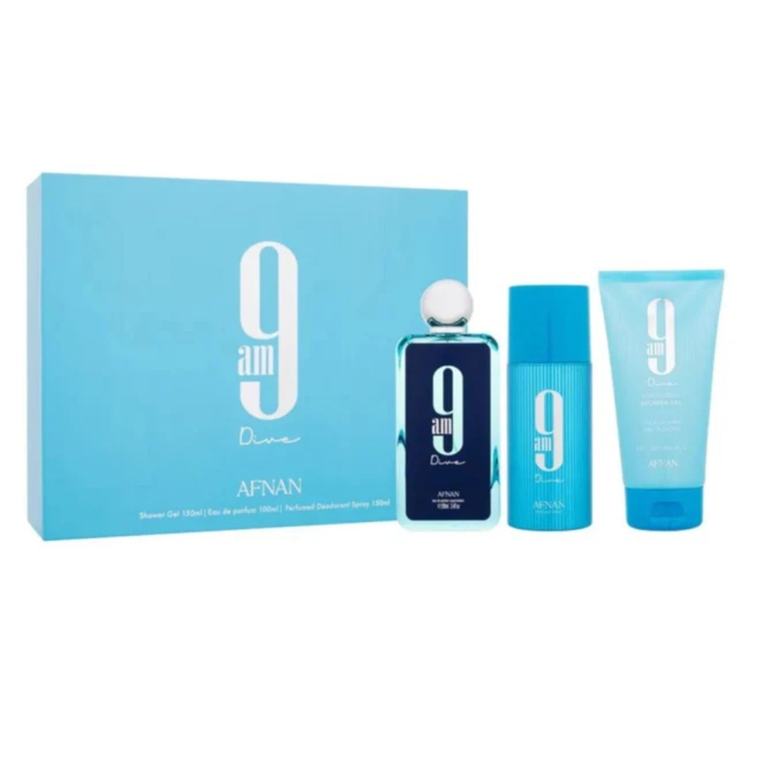 Estuche Afnan 9 Am Dive Edp 100Ml +Deo 150Ml +S/G 150 Ml