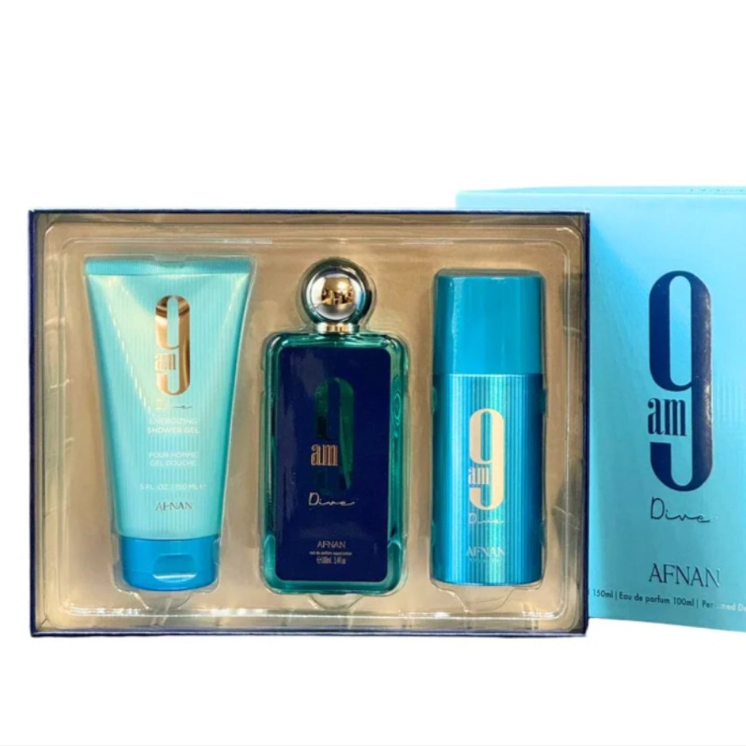 Estuche Afnan 9 Am Dive Edp 100Ml +Deo 150Ml +S/G 150 Ml
