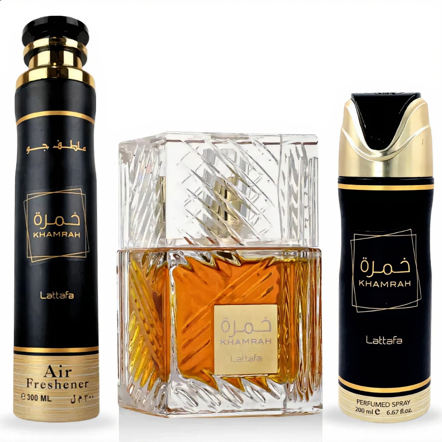 Set Perfume Khamrah EDP 100 ml + Perfume Spray 200 ml + Ambientador 300 ml Lattafa