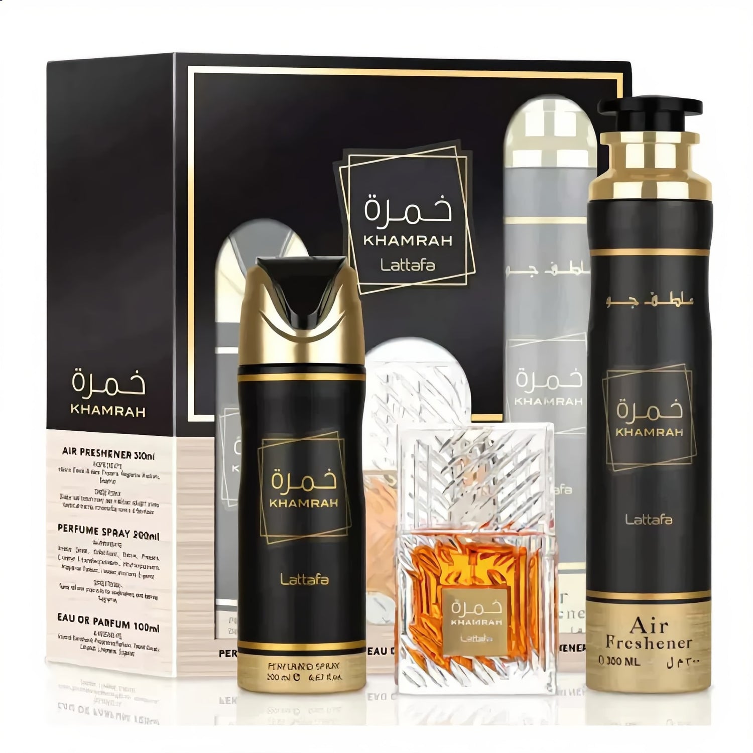 Set Perfume Khamrah EDP 100 ml + Perfume Spray 200 ml + Ambientador 300 ml Lattafa
