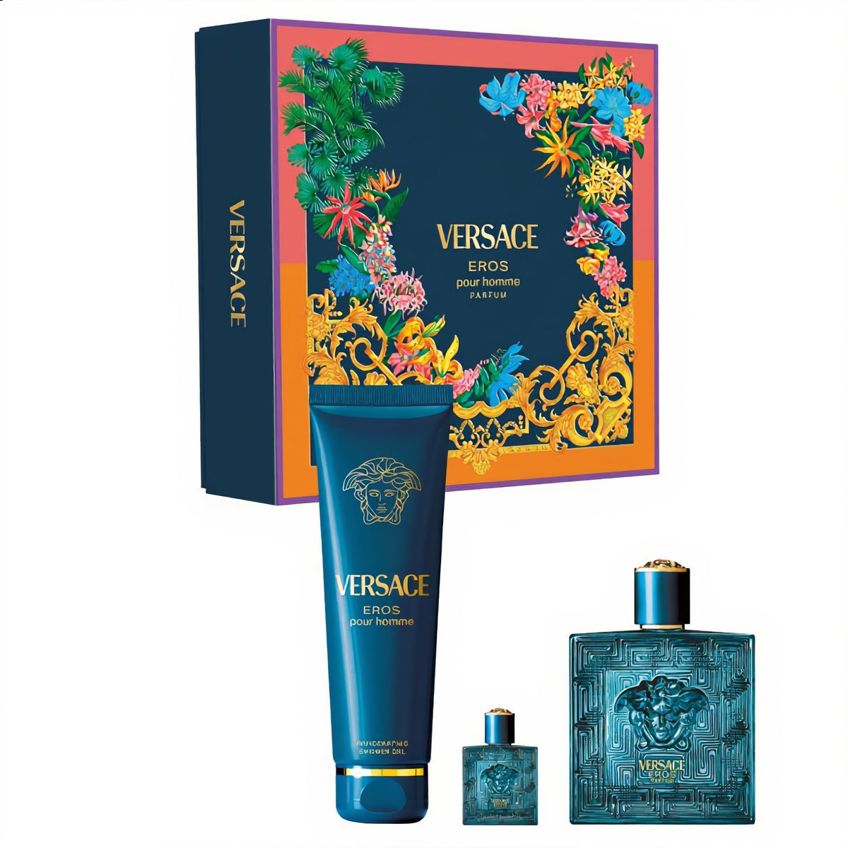 Set Versace Eros Parfum pour Homme 100 ml + Mini 5 ml + Gel de Ducha 150 ml