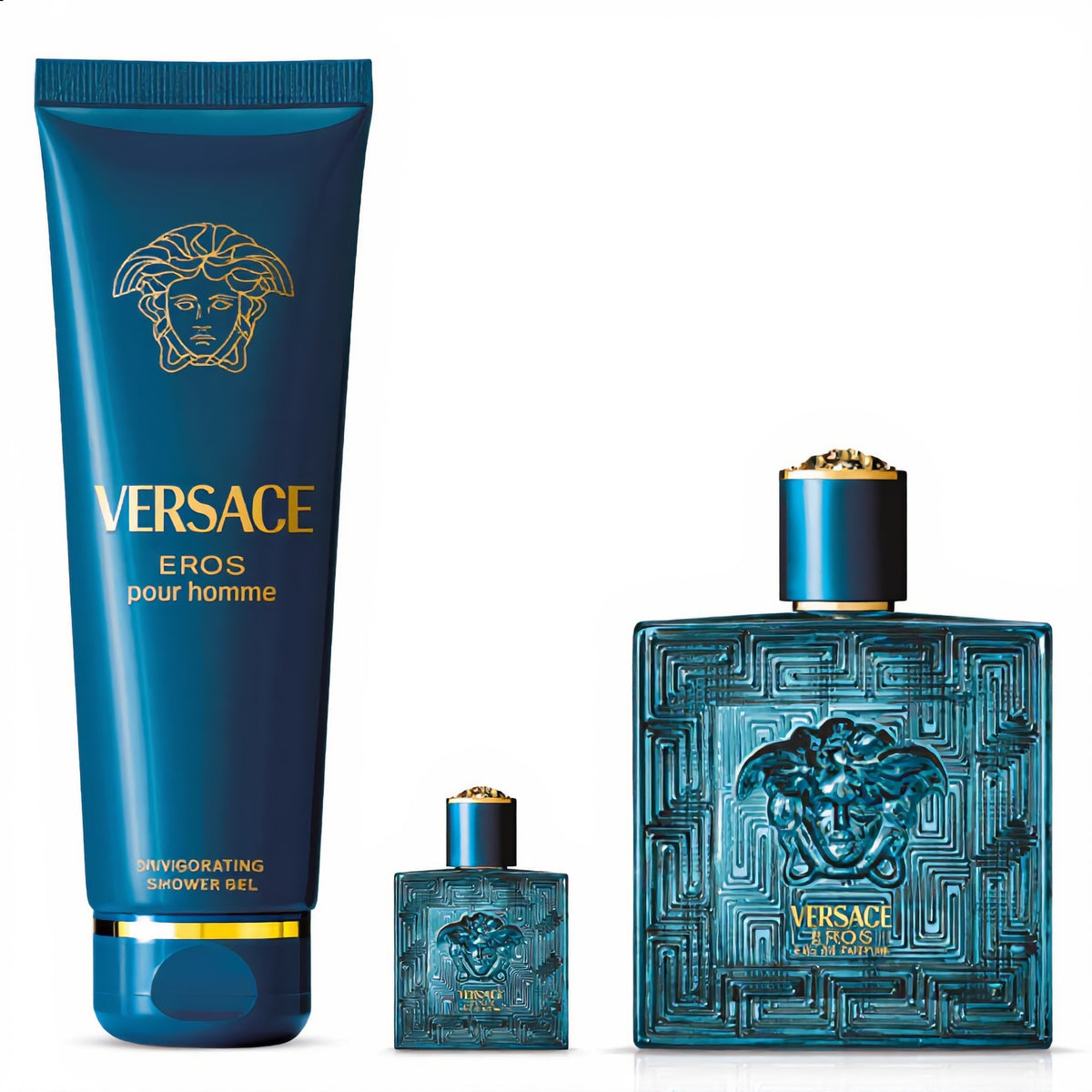 Set Perfume Versace Eros EDP pour Homme 100 ml + Mini 5 ml + Gel de ducha 150 ml