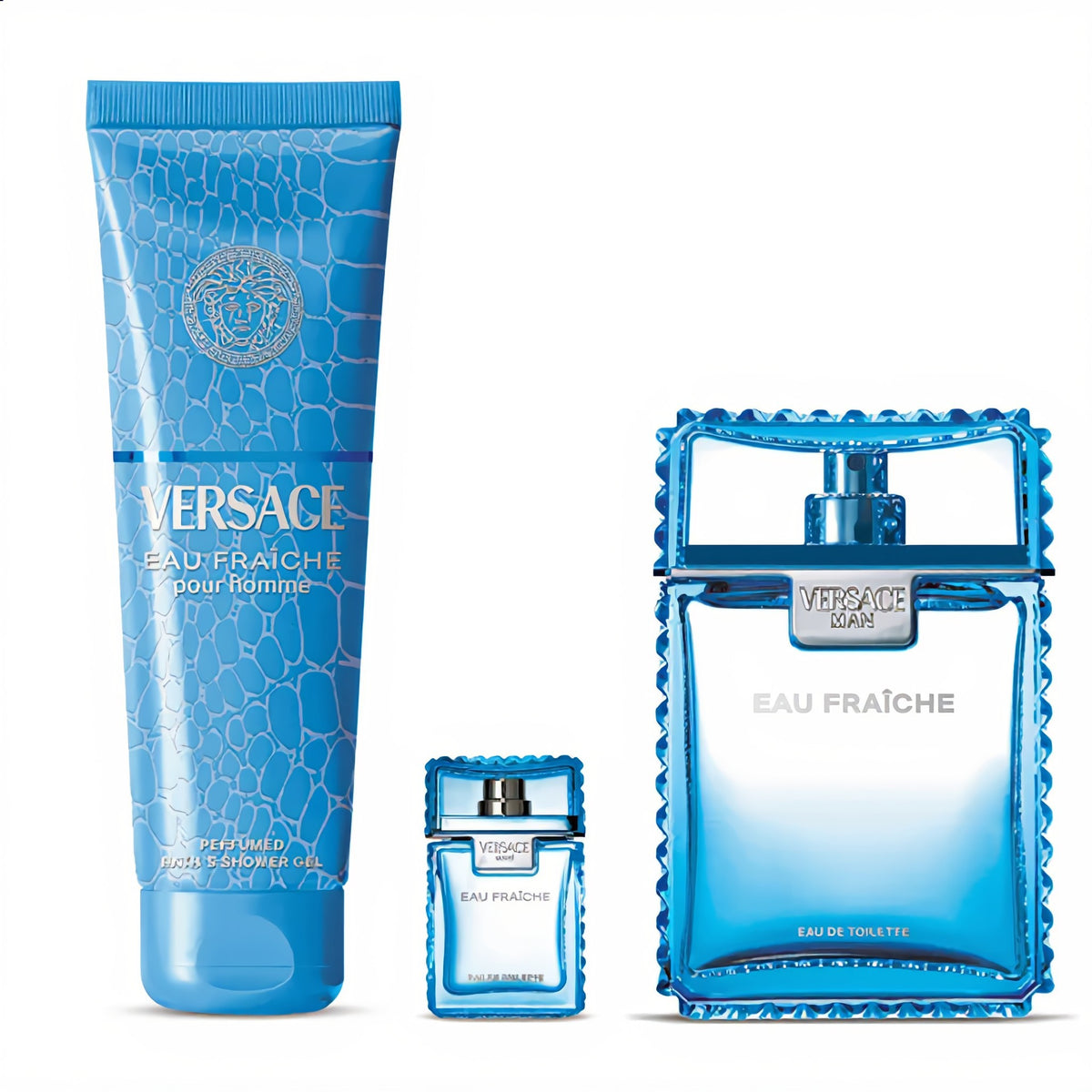 Set Versace Eau Fraiche EDT pour Homme 100 ml + Mini 5 ml + Gel de ducha 150 ml