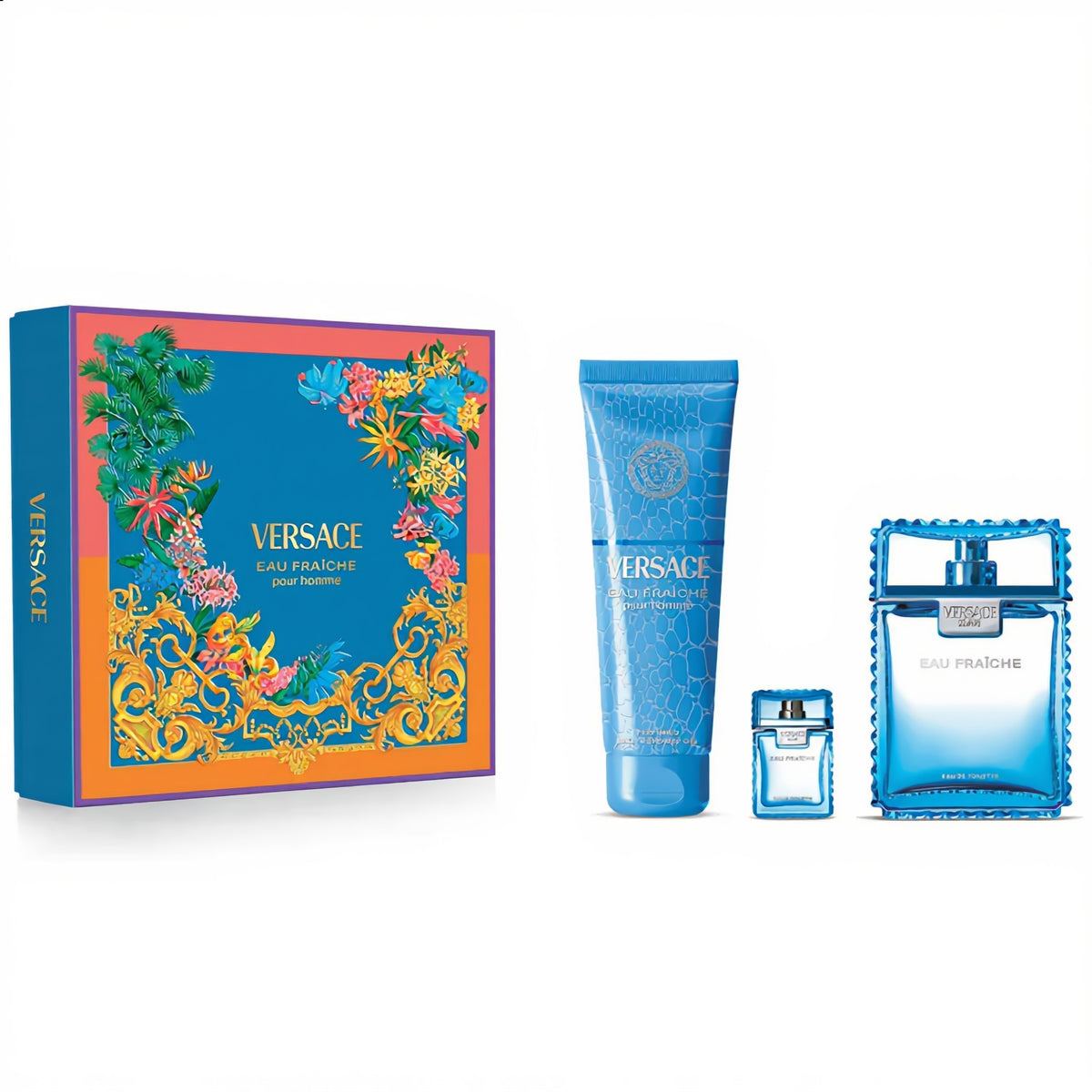 Set Versace Eau Fraiche EDT pour Homme 100 ml + Mini 5 ml + Gel de ducha 150 ml