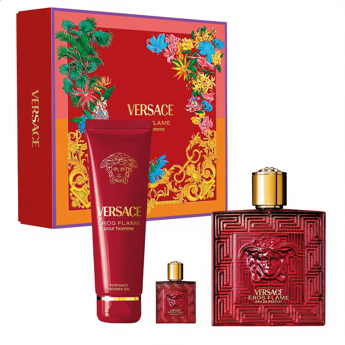 Set Versace Eros Flame EDP pour Homme 100 ml + Mini 5 ml + Gel de Ducha 150 ml